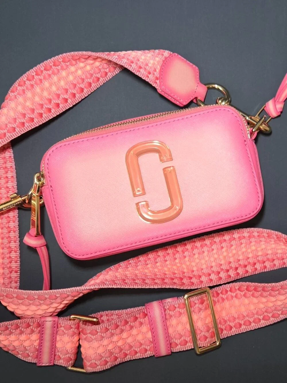 Marc Jacobs The Snapshot Camera Fluoro Leather Crossbody Bag Pink Orange